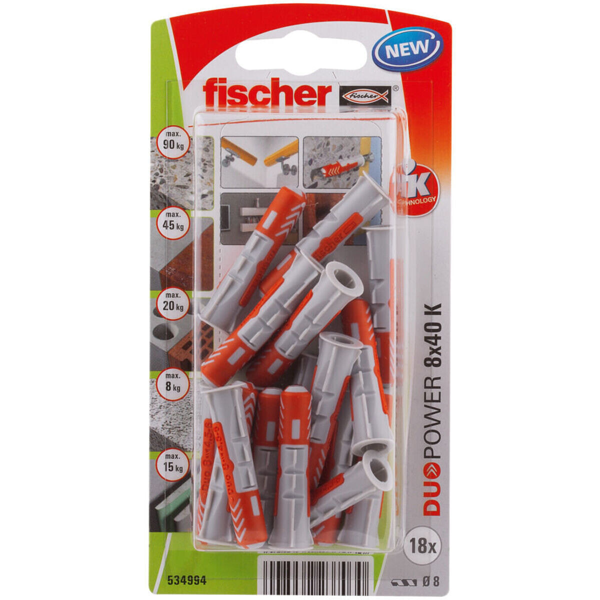 Шипы Fischer DuoPower 534994 8 x 40 mm Нейлон (18 штук)