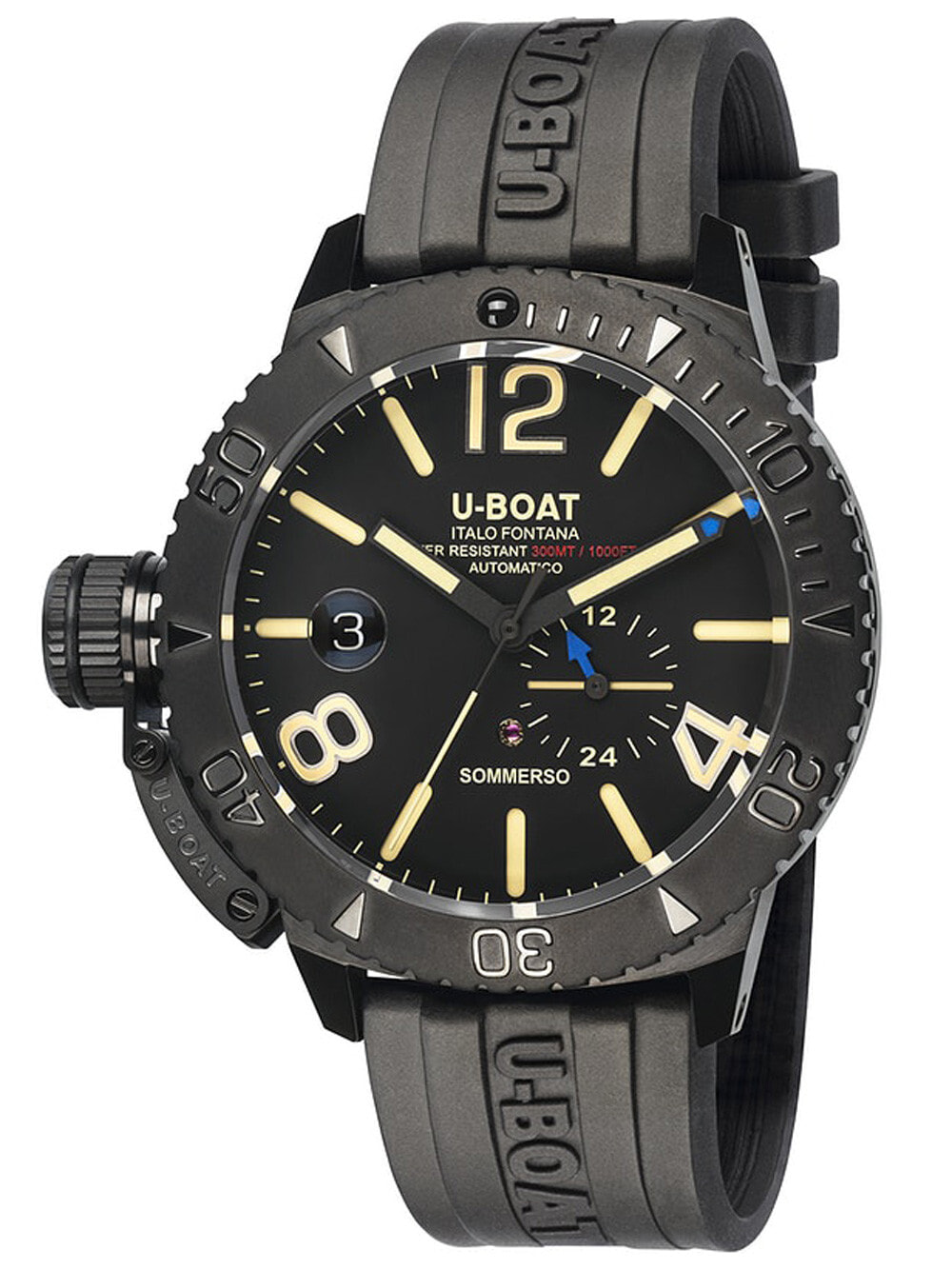 Мужские наручные часы с черным силиконовым ремешком U-Boat 9015 Sommerso Automatic 46mm 30ATM