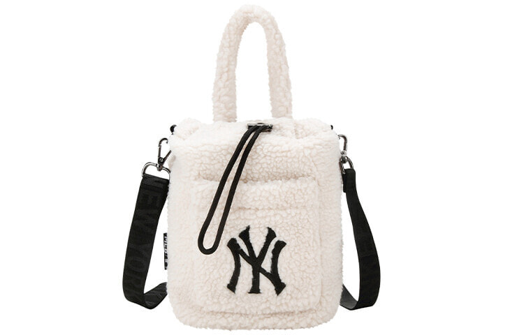 MLB NY 纽约洋基队摇粒绒 牛皮 水桶包手提包 女款 白色 / Сумка MLB NY 32BGDE011-50I