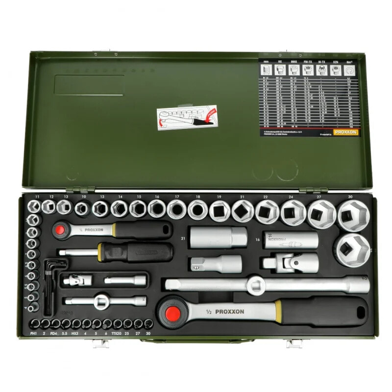 Набор инструментов и оснастки Socket wrench set Proxxon PR23040 - 1/2'' and 1/4'' - 56 pieces