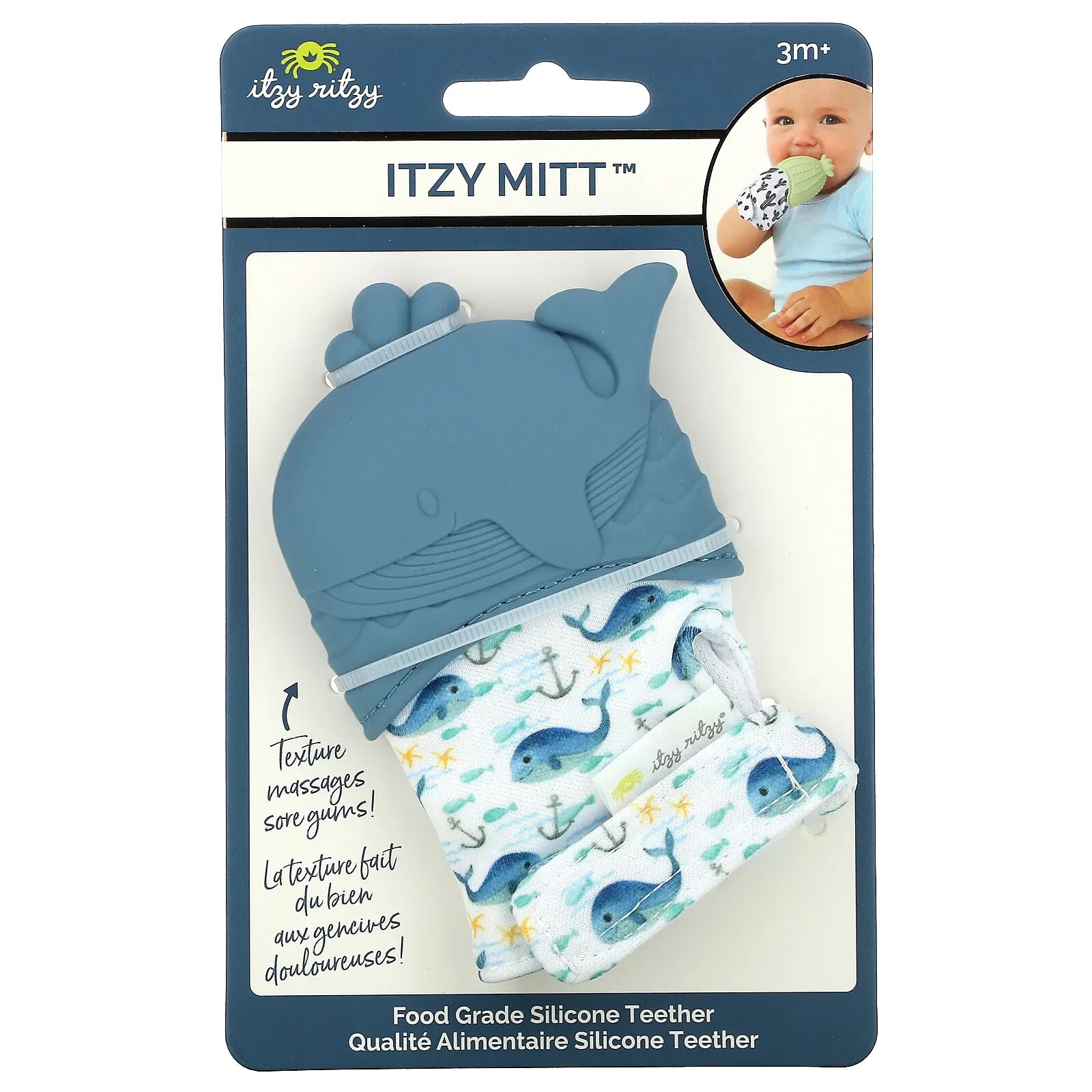 Itzy Mitt, Food Grade Silicone Teether, 3+ Months, Whale, 1 Teether