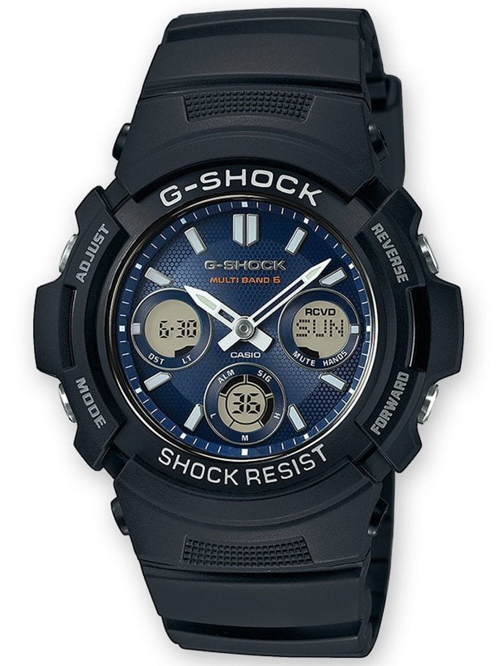 Мужские наручные часы с черным силиконовым ремешком Casio AWG-M100SB-2AER G-Shock 46mm 20ATM