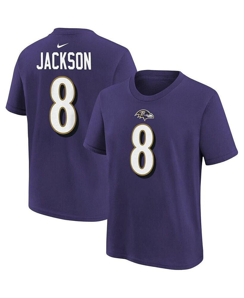 Nike big Boys Lamar Jackson Purple Baltimore Ravens Player Name and Number T-shirt