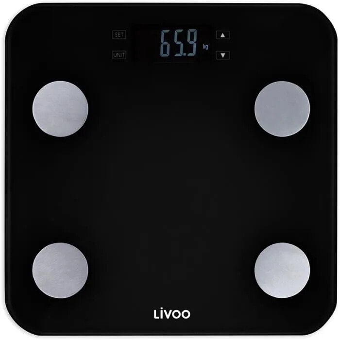 Весы LIVOO DOM427N - 13 пользовательских ячеек - 180 кг - ЖК-дисплей из закаленного стекла - черный