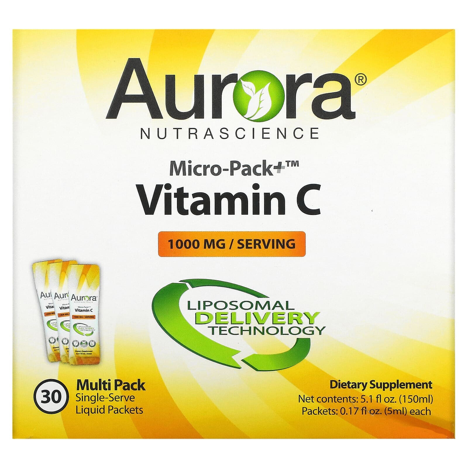 Аурора Нутрасаенс, Micro-Pack + витамин C, 1000 мг, 30 пакетиков по 5 мл (0,17 жидк. Унции)