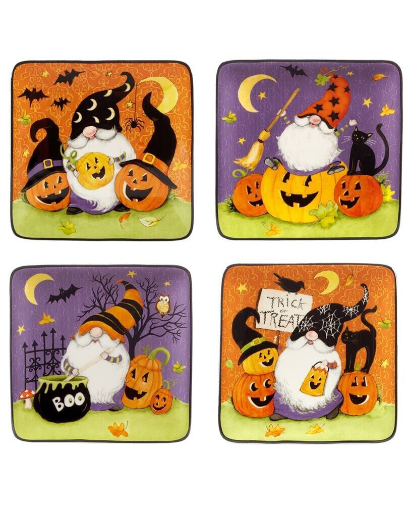 Certified International halloween Gnomes Canape Plate Square Set, 4 Pieces