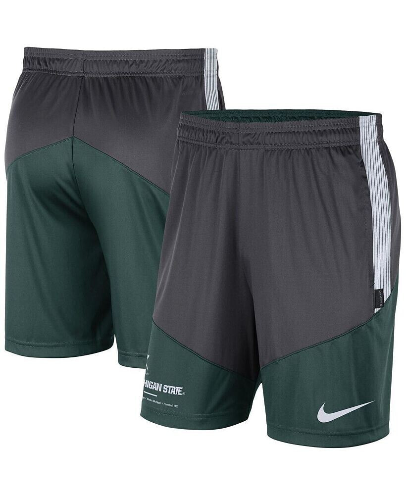 Nike men's Charcoal and Green Michigan State Spartans Team Performance Knit Shorts