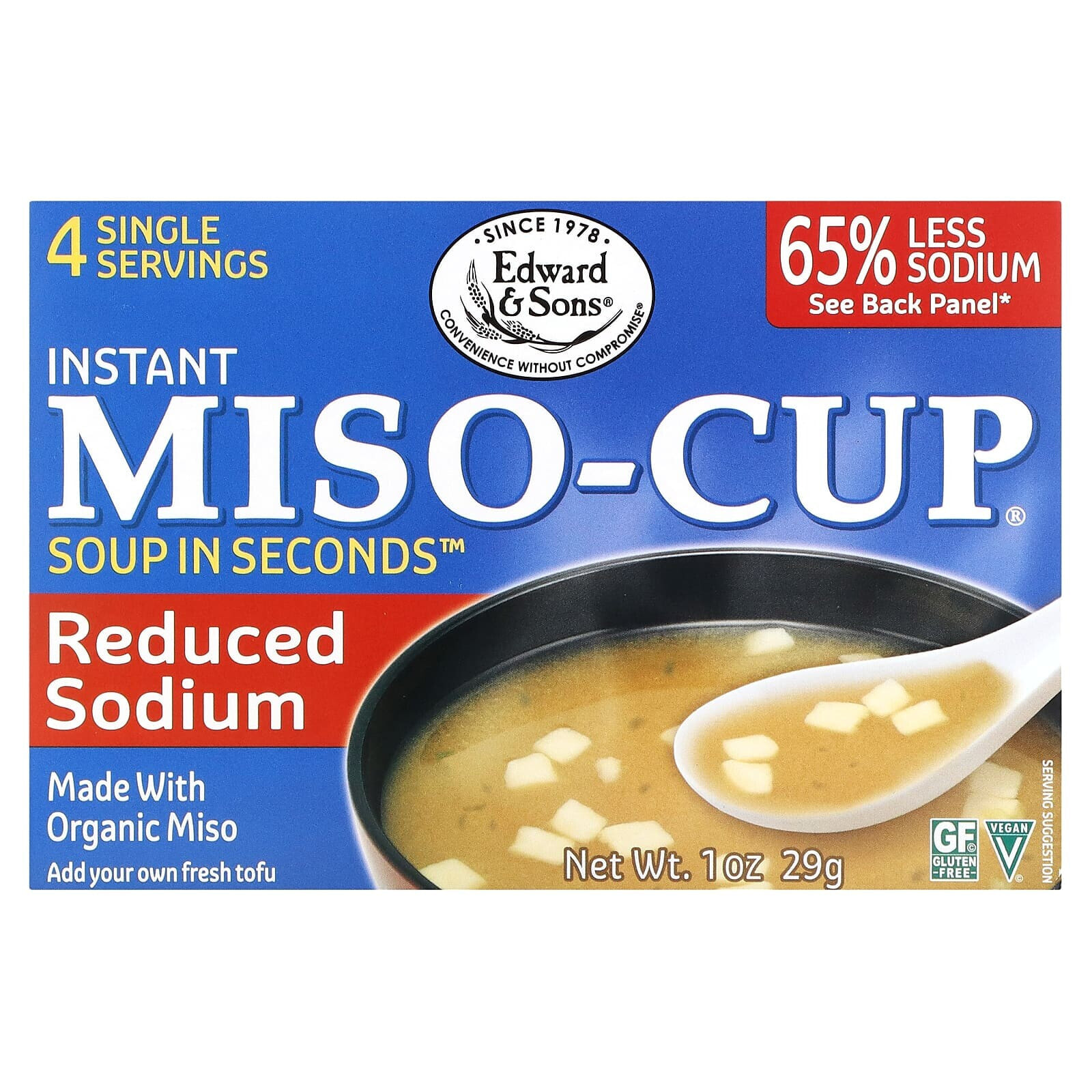 Эдвард энд Санс, Instant Miso-Cup, мисо-суп быстрого приготовления, традиционный рецепт с тофу, 4 порции, 36 г (1,3 унции)