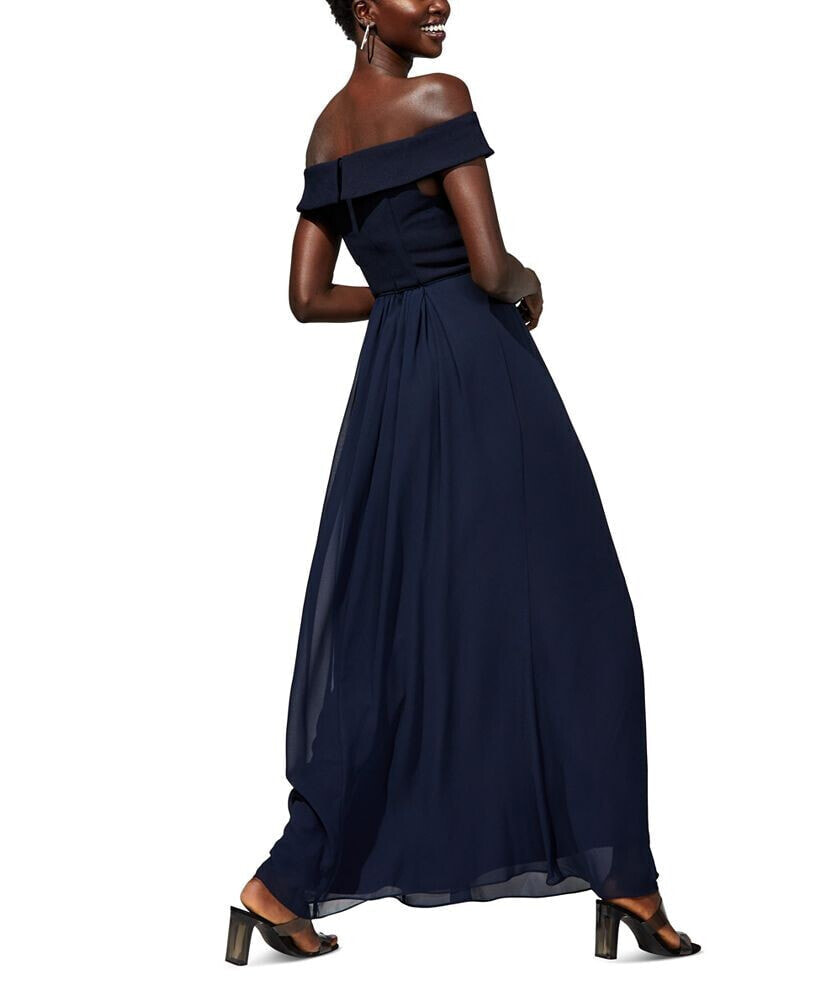 Off The Shoulder Chiffon Gown Adrianna Papell