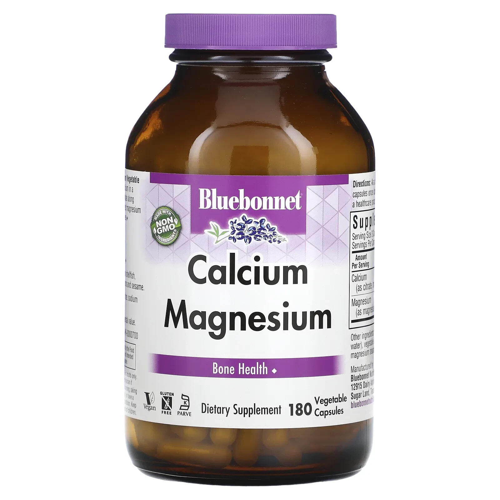 Bluebonnet Nutrition, Кальций и магний в соотношении 1: 1, 180 растительных капсул