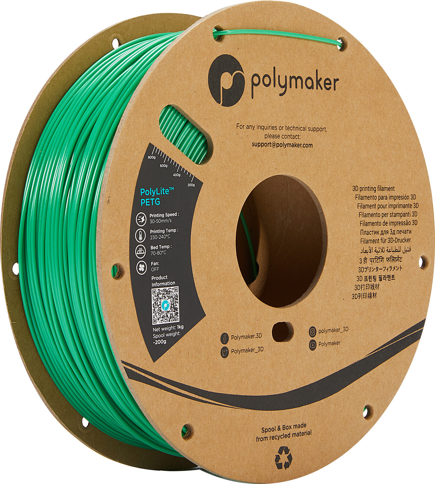 Polymaker PB01005 PolyLite Filament PETG hitzebeständig hohe Zugfestigkeit 1.75 mm 1000 g