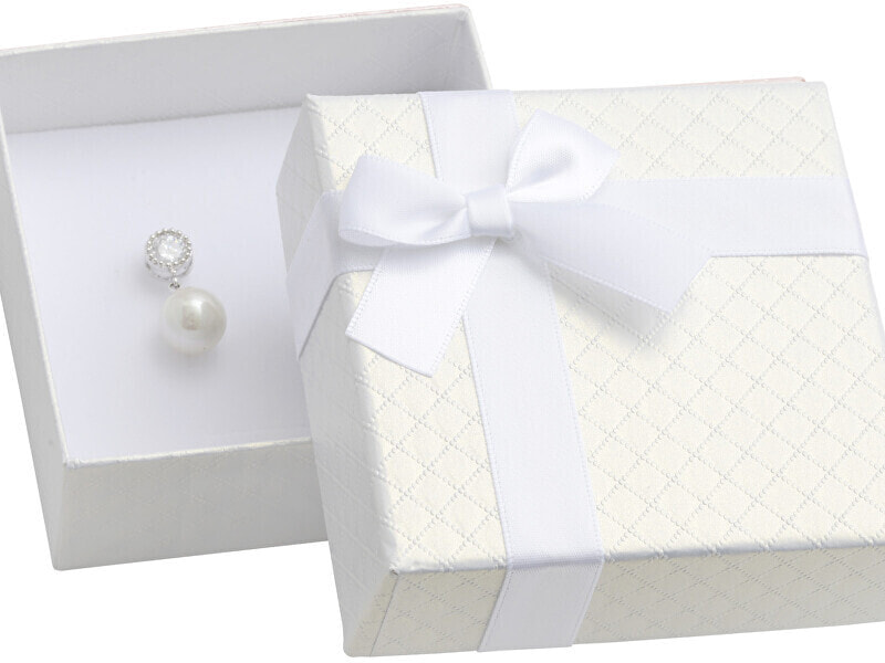 White gift box for a jewelry set with a ribbon AT-5 / A1