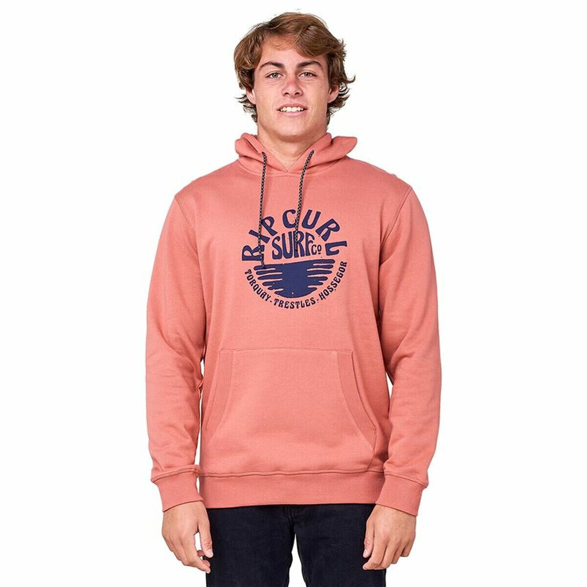 Men’s Hoodie Rip Curl Essentials 3 Stripes French Terry Salmon