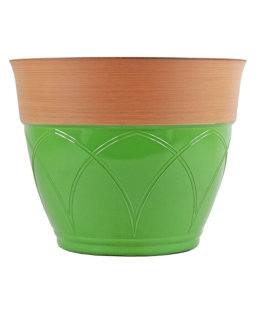 Colored Rim Large Plastic Planter Green 15 Inches