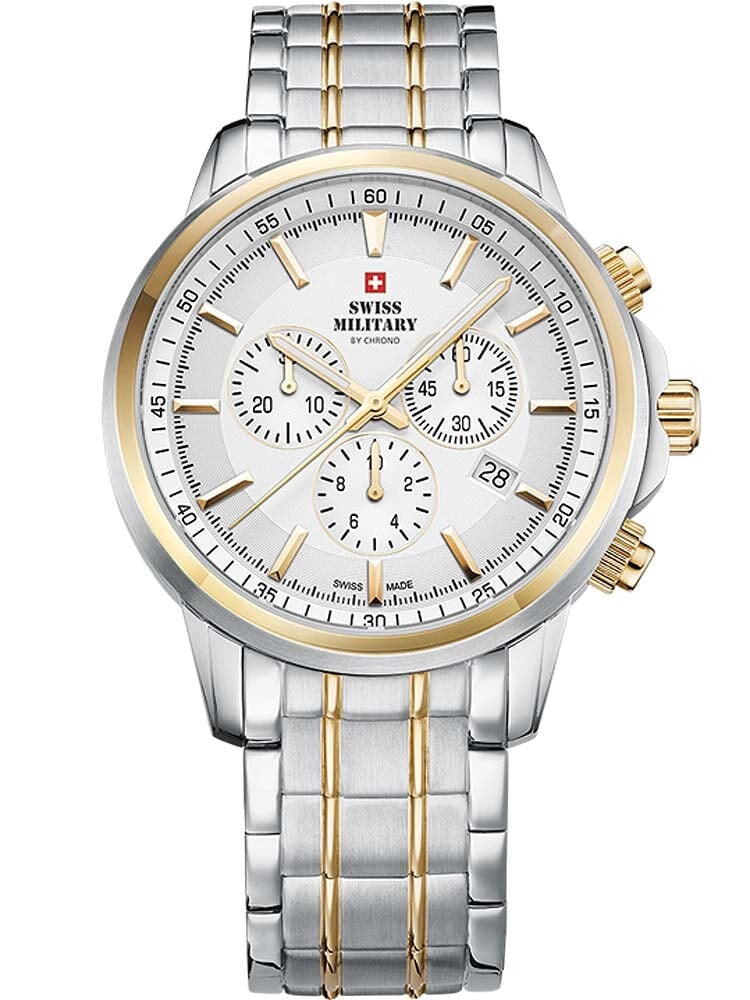 Мужские наручные часы с серебряным браслетом Swiss Military SM34052.05 Chronograph Sapphire 42mm 10 ATM