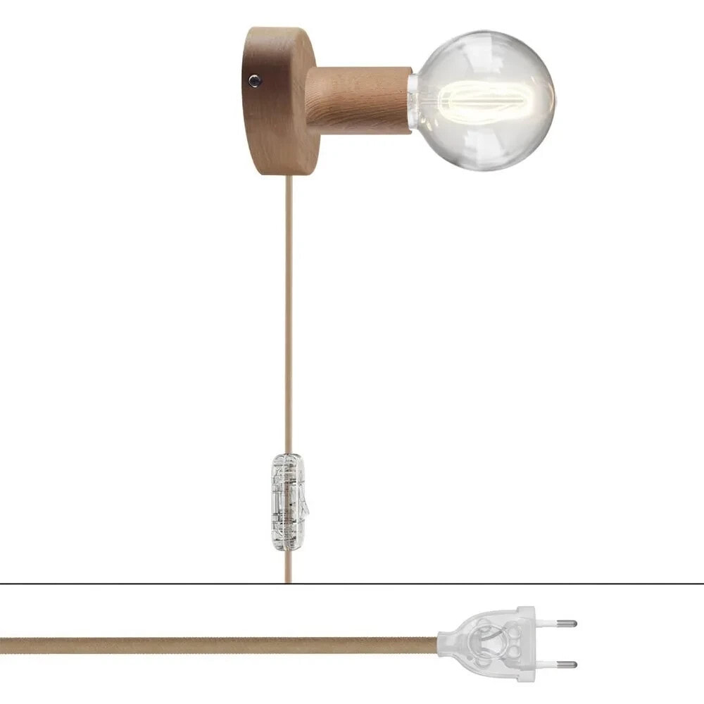 CREATIVE CABLES Spostaluce RN06 wooden lamp with 2-pole plug - with bulb