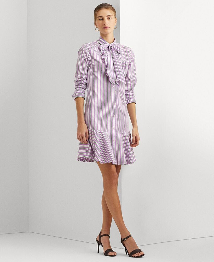 Lauren Ralph Lauren women's Striped Broadcloth Tie-Neck Shirtdress