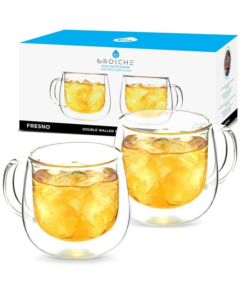 Fresno Double Walled Glass Cups, 9.2 fl oz Each, Set of 2