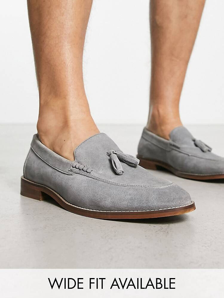 ASOS DESIGN – Wildleder-Loafer in Dunkelgrau mit Sohle aus Naturmaterial