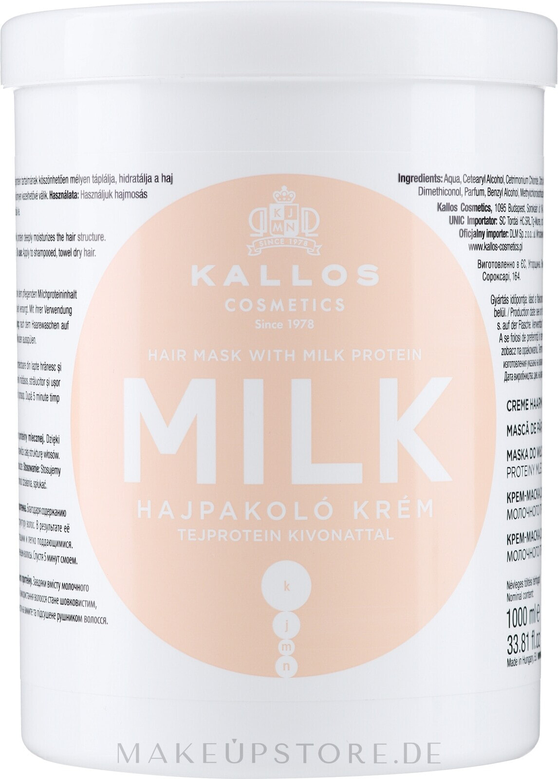 Haarmaske mit Milchproteinen - Kallos Cosmetics Hair Mask Milk Protein