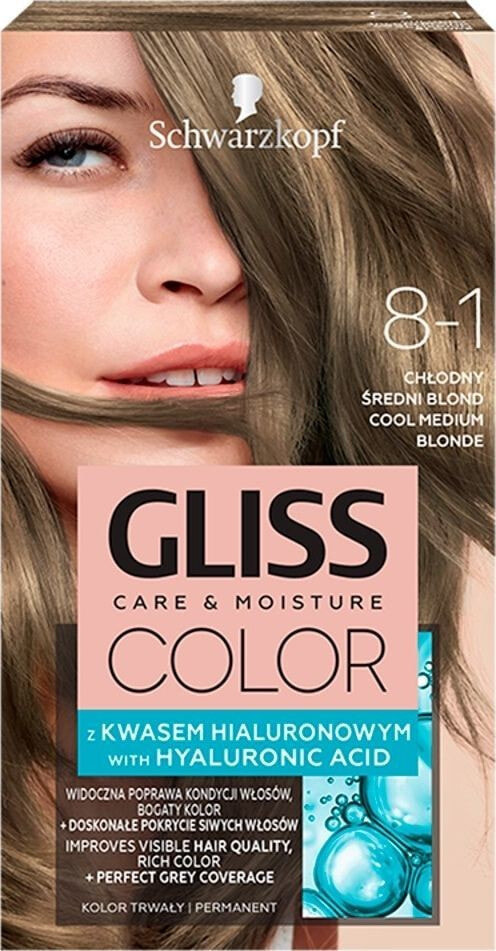Schwarzkopf Gliss Color N 8-1 Питательная краска для волос с гиалуроновой кислотой, оттенок холодный пепельно-русый
