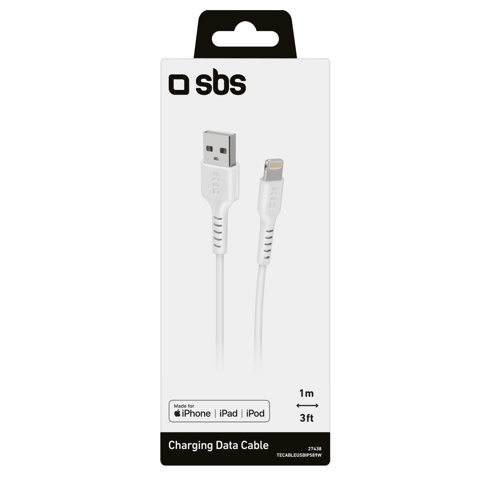 SBS TECABLEUSBIP589W - 1 m - Lightning - USB A - Male - Male - White