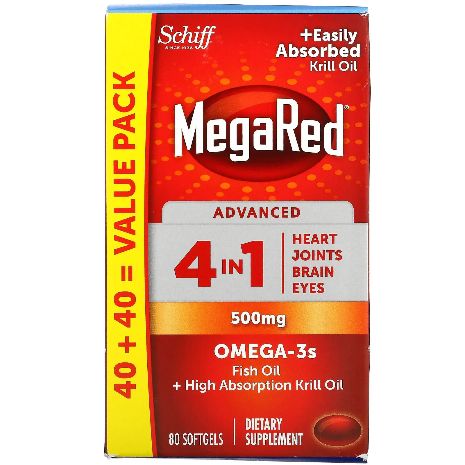 Шифф, MegaRed, улучшенный продукт 4 в 1, 500 мг, 80 мягких таблеток