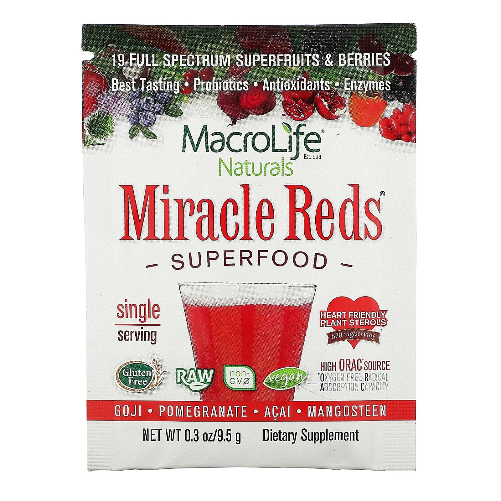 Miracle Reds, Superfood, Goji, Pomegranate, Acai, Mangosteen, 0.3 oz (9.5 g)