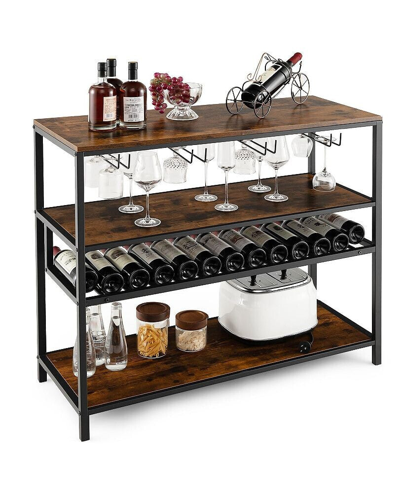 SUGIFT wine Rack Table With 4 Rows of Glass Holders