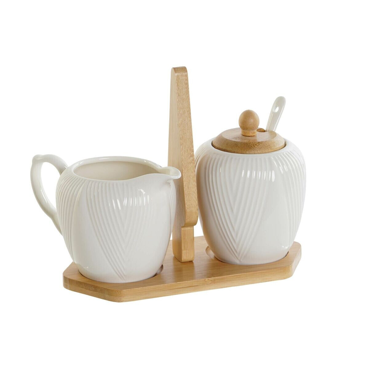 Milk jug and sugar bowl DKD Home Decor White Natural Bamboo Porcelain 19,5 x 9 x 17 cm