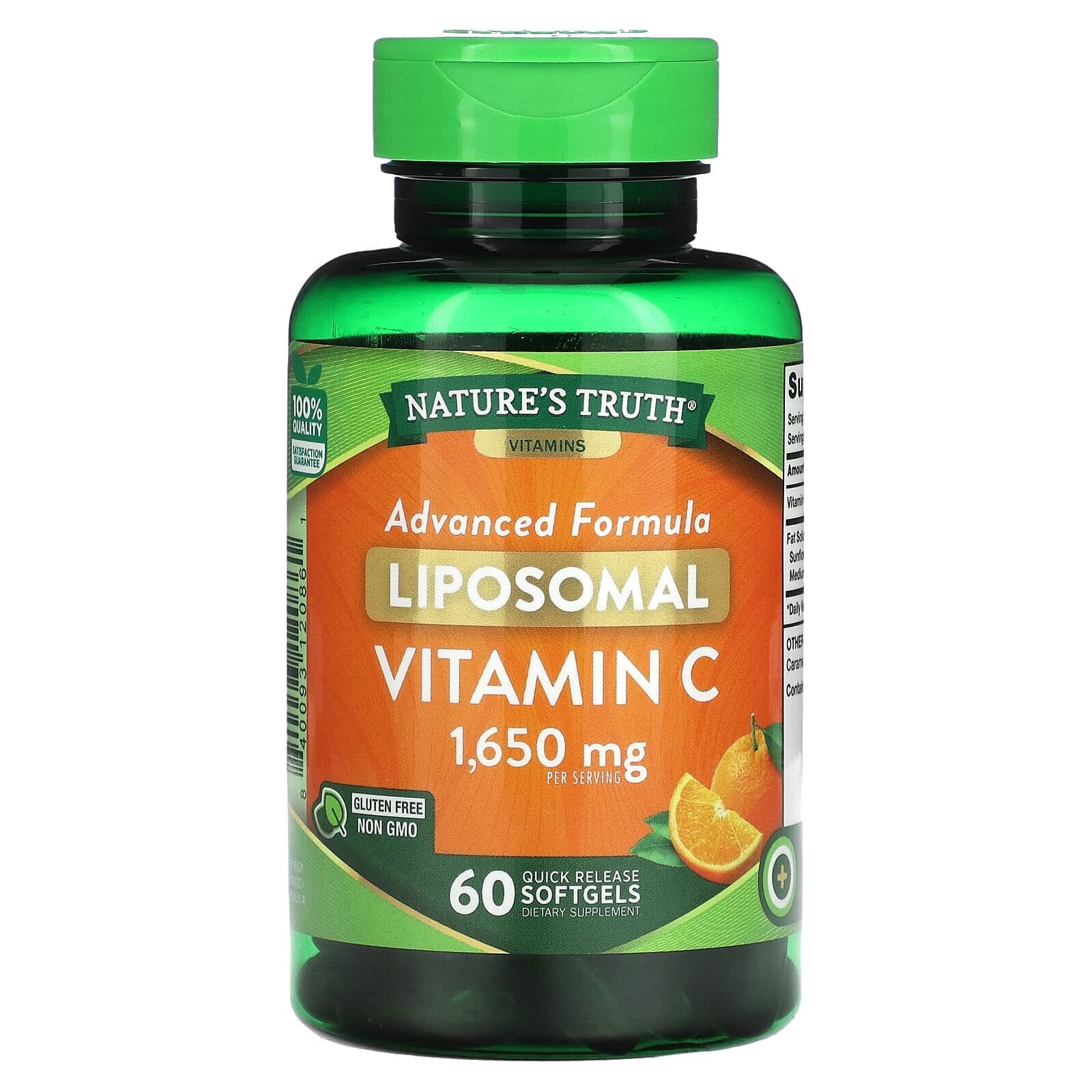Nature's Truth, Липосомальный витамин C, улучшенная формула, 1650 мг, 60 капсул быстрого высвобождения