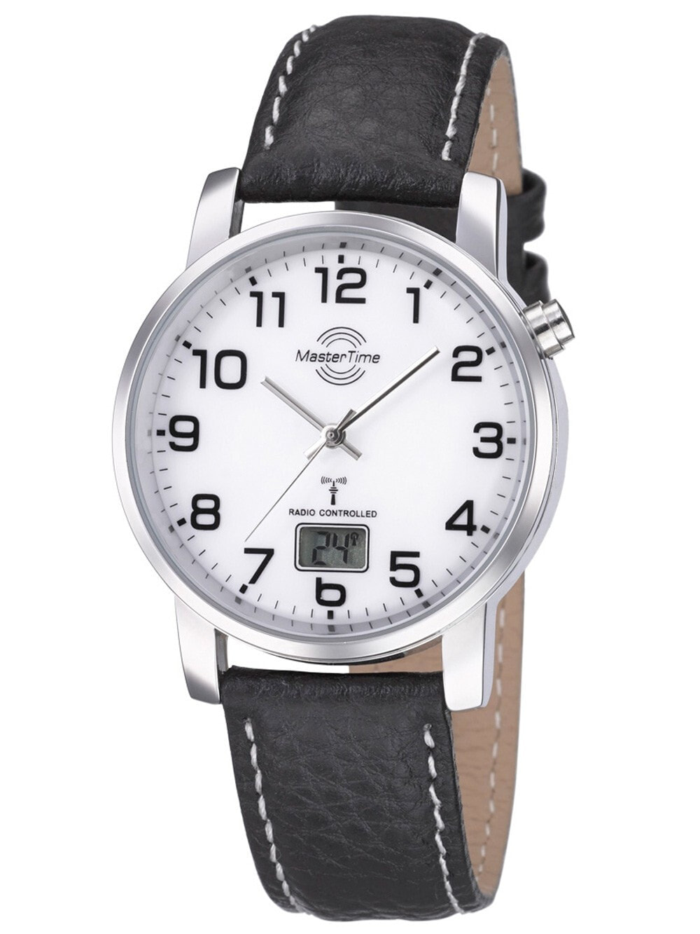 Мужские наручные часы с черным кожаным ремешком Master Time MTGA-10294-12L Radio Controlled Basic Series Mens 41mm 3ATM