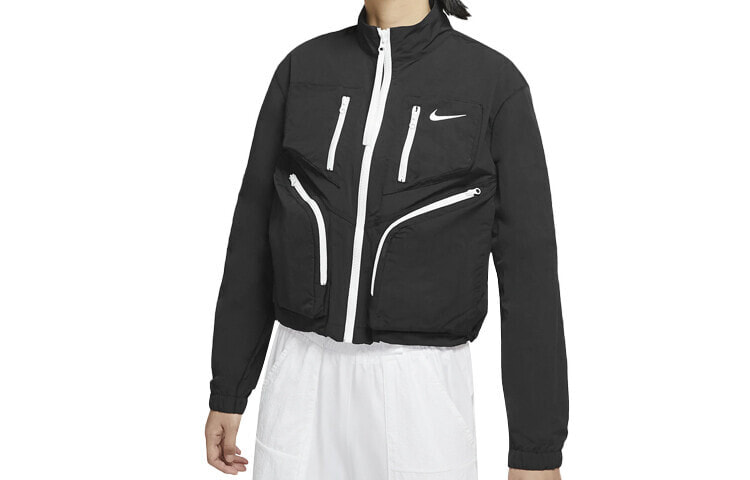 Nike 撞色线条口袋设计梭织夹克外套 女款 黑色 / Куртка Nike CU6037-010