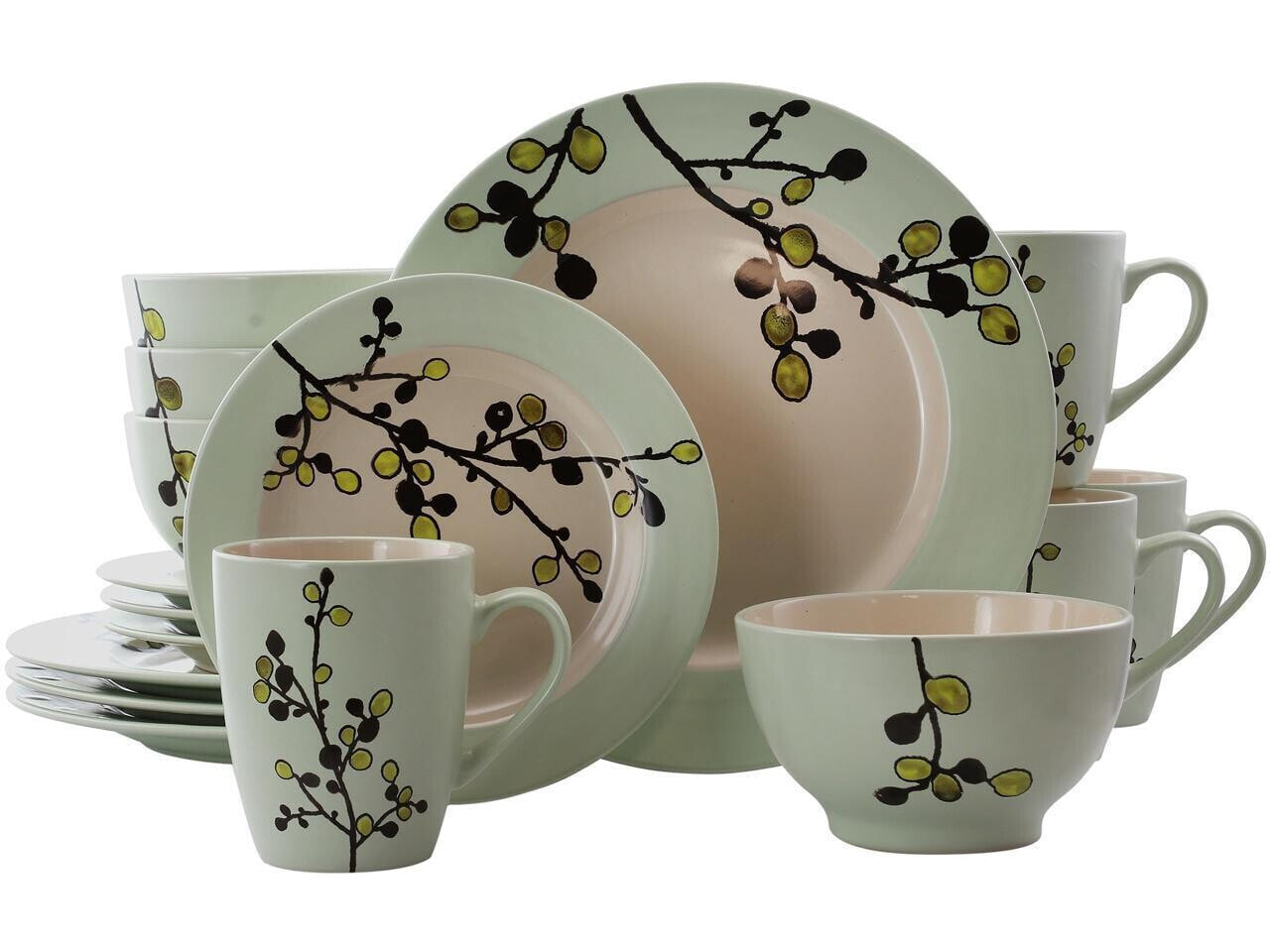 Elama Retro Bloom 16 Piece Luxurious Stoneware Dinnerware with Complete Setting