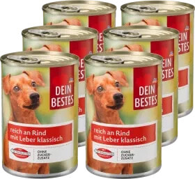 Nassfutter Hund, reich an Rind mit Leber, klassisch 6x400 g, 2400 g