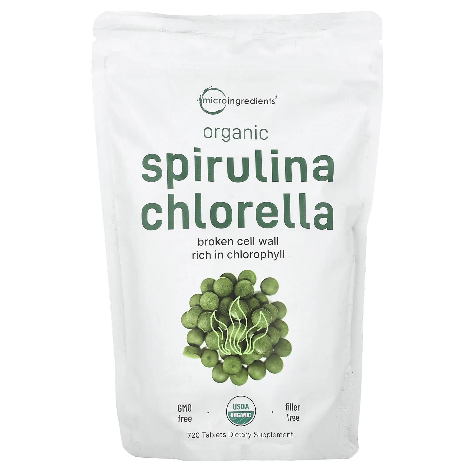 Organic Spirulina Chlorella, 720 Tablets