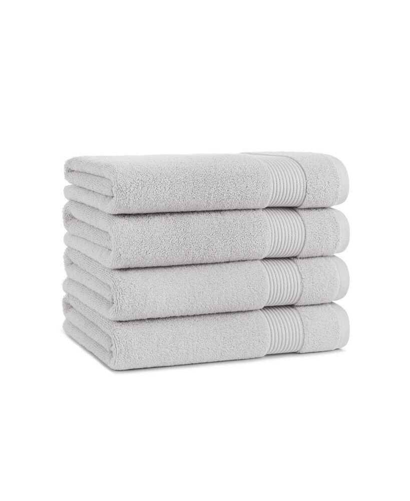 Arkwright Home host and Home Bath Towels (4 Pack), Solid Color Options, 27x54 in, Double Stitched Edges, 400 GSM, Soft Ringspun Cotton, Stylish Striped Dobby Border