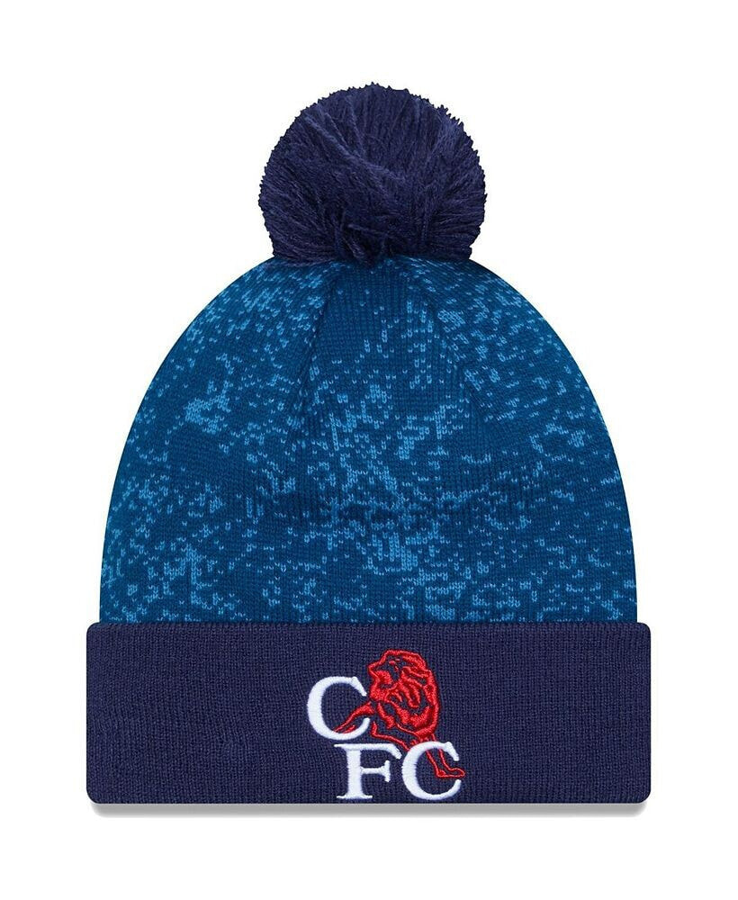 New Era men's Blue Chelsea Retro Allover Print Cuffed Knit Hat with Pom