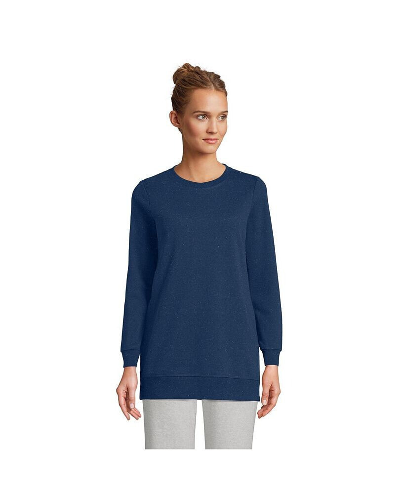 Women's Serious Sweats Crewneck Long Sleeve Sweatshirt Tunic Lands' End  Цвет: Blue print donegal; Размер: Small купить от 9990 рублей в  интернет-магазине MALL