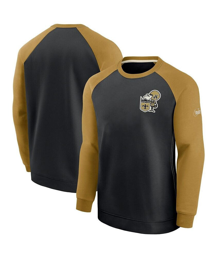 Nike men's Black and Gold New Orleans Saints Historic Raglan Performance Pullover Sweater