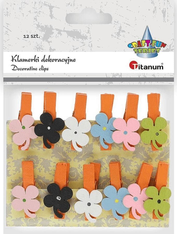 Декоративный элемент или материал для детского творчества Titanum Ozdoba drewniana Klamerki kwiatki mix 12szt