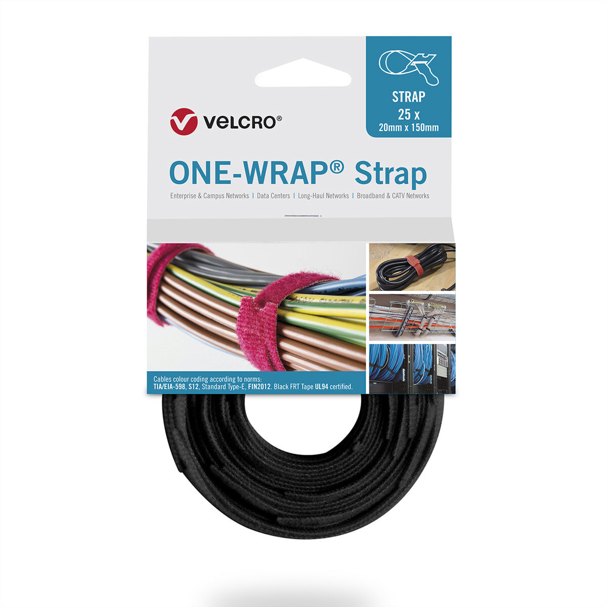 VELCRO ONE-WRAP - Releasable cable tie - Polypropylene (PP) - Velcro - Black - 200 mm - 13 mm - 25 pc(s)