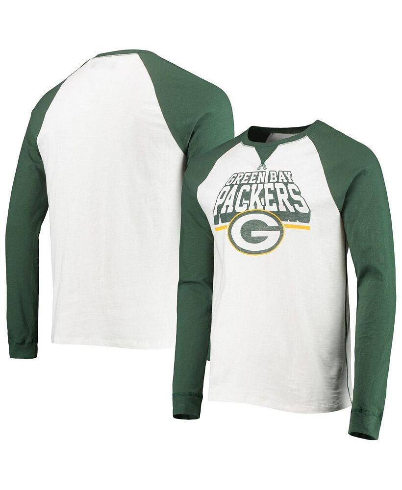 Junk Food men's White, Green Bay Packers Colorblock Raglan Long Sleeve T-shirt