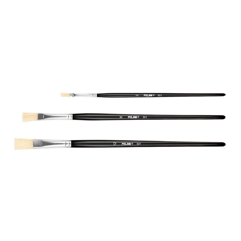 MILAN Polybag Of 3 Flat Brushes 501 Series Nº 2-8 And 12