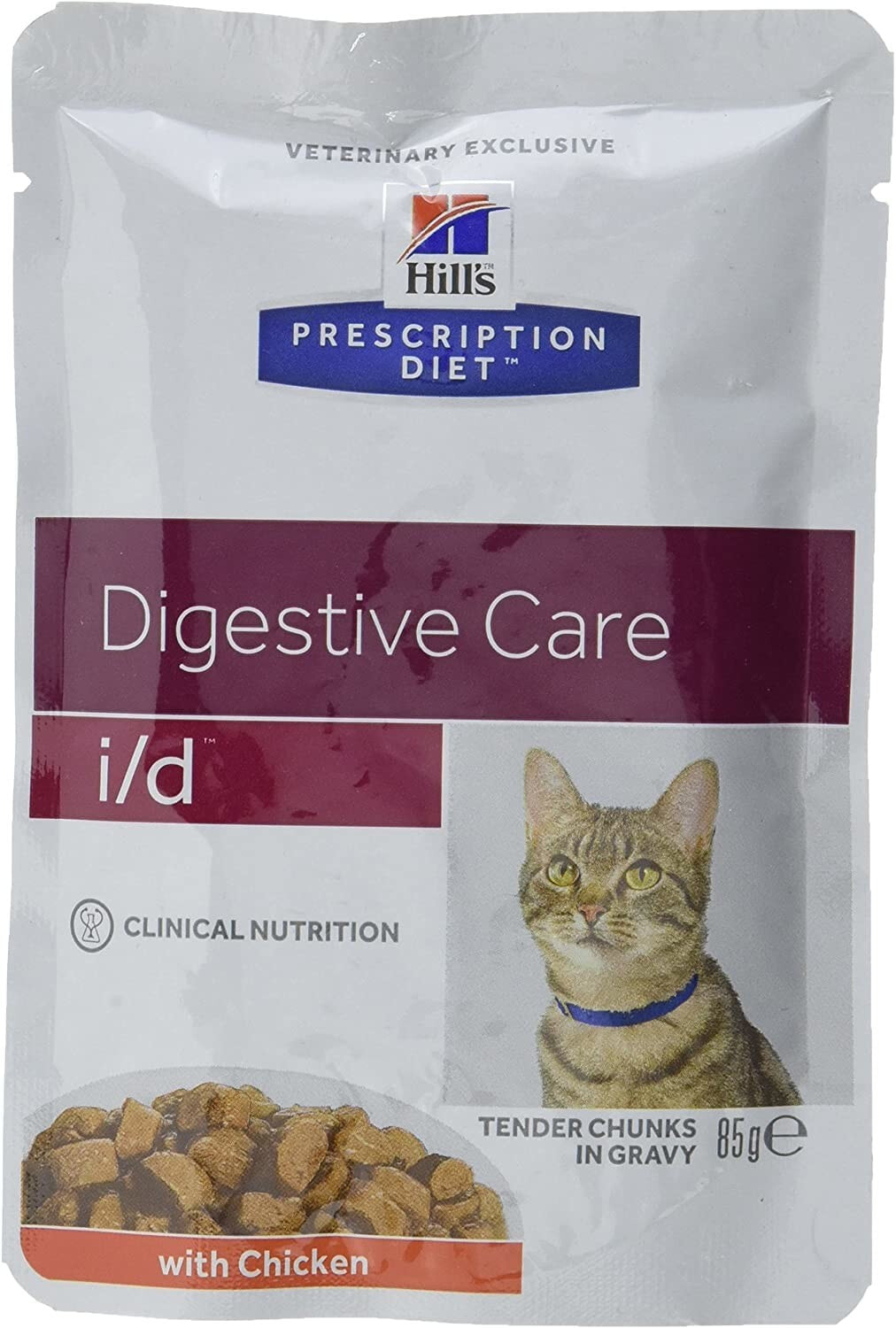 Влажный корм для кошек Hill's, Prescription Diet Feline I/D Health Digestive, кусочки в соусе, с курицей, для взрослых с заболеваниями ЖКТ,  12 x 85 г
