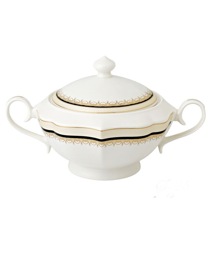 Lorren Home Trends la Luna Collection Bone China Soup Tureen and Lid, Dalilah Design