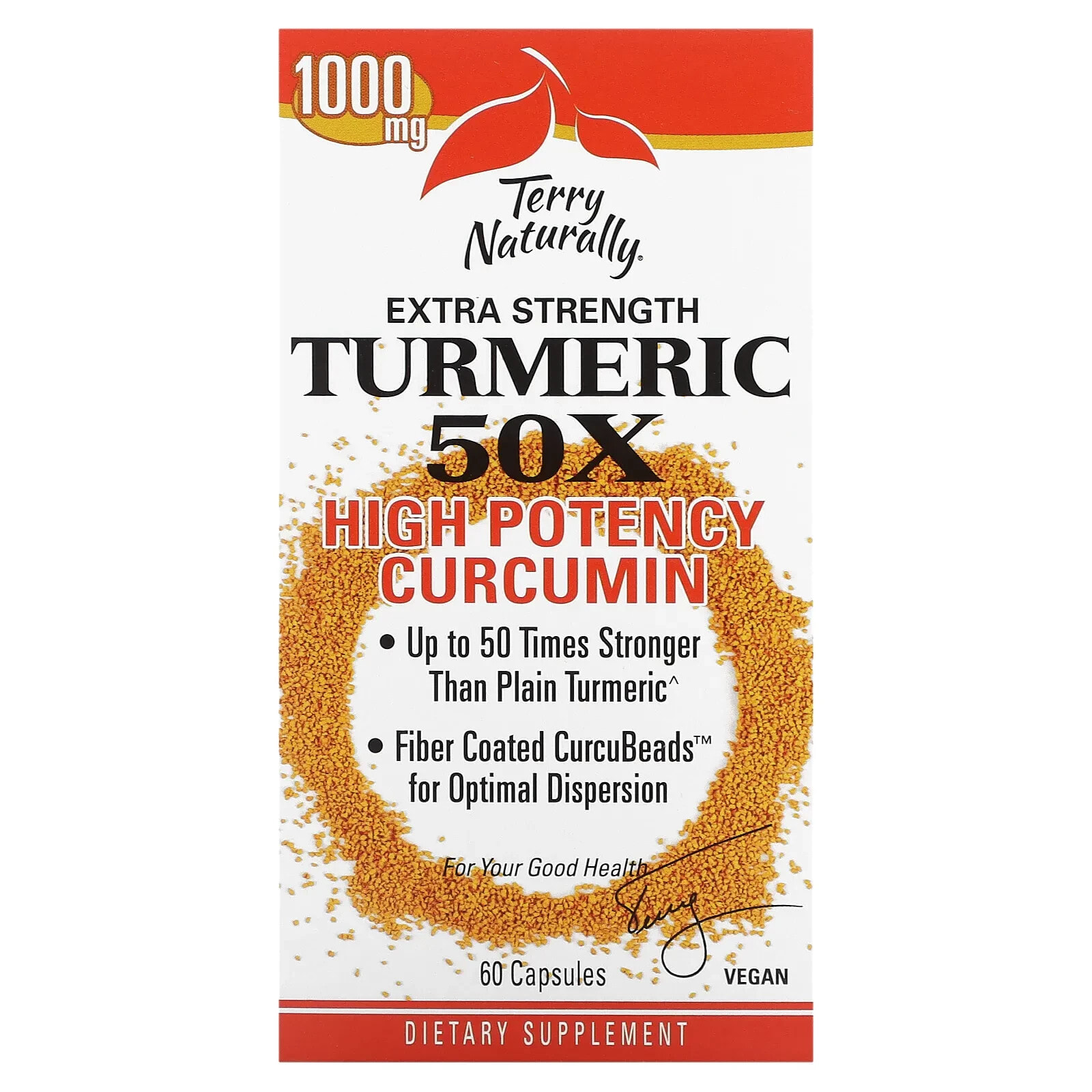 Terry Naturally, Extra Strength Turmeric 50X, высокоэффективный куркумин, 1000 мг, 60 капсул