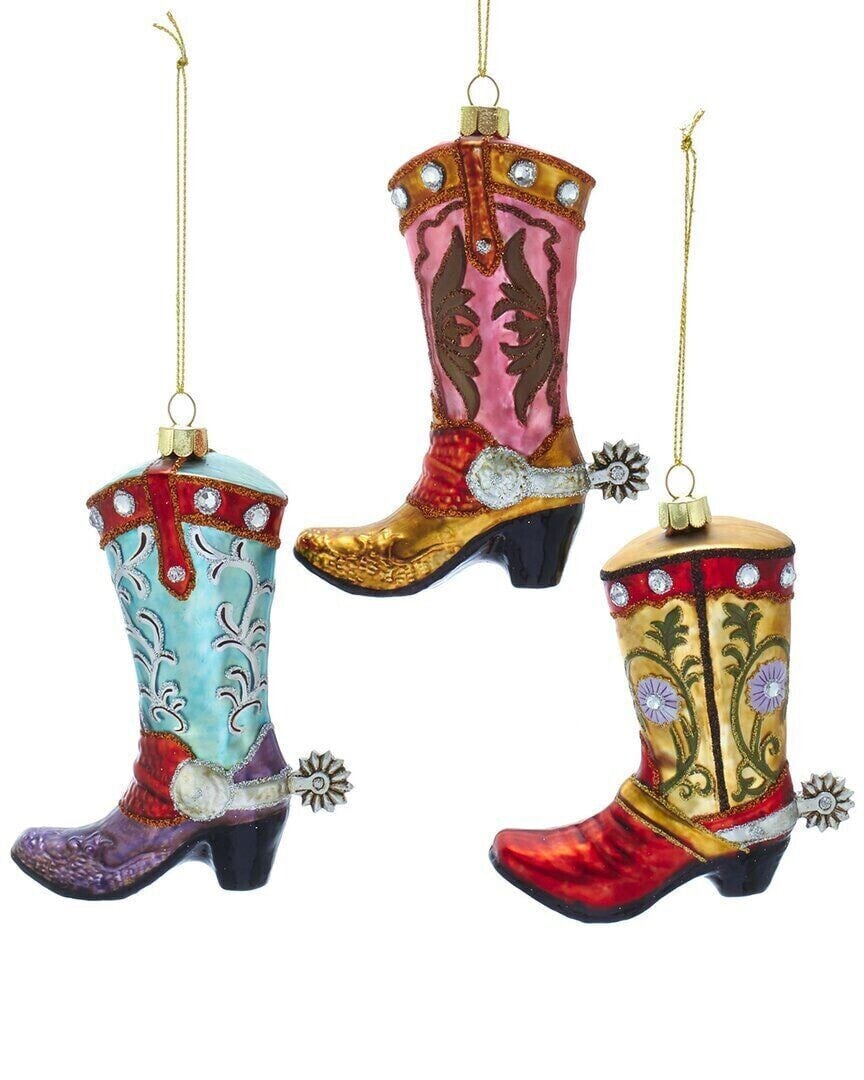 Kurt Adler Set Of 3 4.5-5In Noble Gems Cowboy Boot Ornaments Multicolor