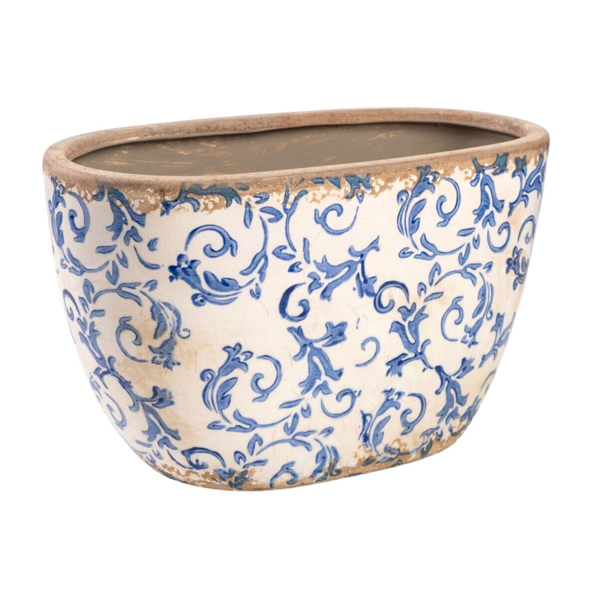 Planter Romimex Blue White Porcelain Aged finish 27 x 16 x 15 cm