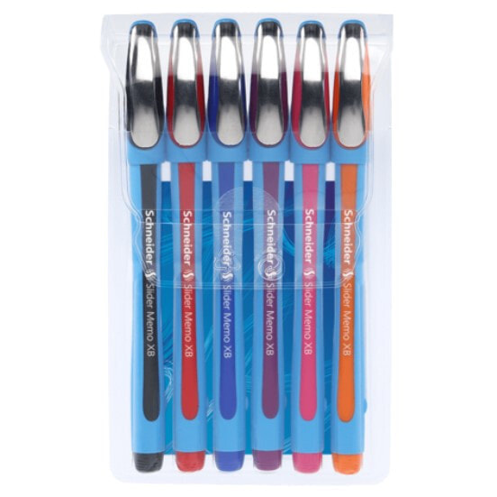Schneider Pen Slider Memo Черный, Синий, Оранжевый, Розовый, Красный, Фиолетовый Обычная шариковая ручка Очень жирный 6 шт 150296
